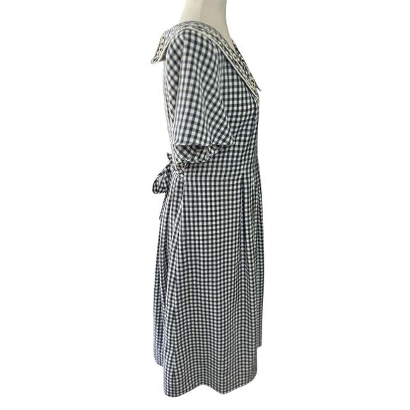 Vtg 80s Black White Gingham Prairie Dress Peter Pan Collar 10/12 Petite Modest - Picture 9 of 10